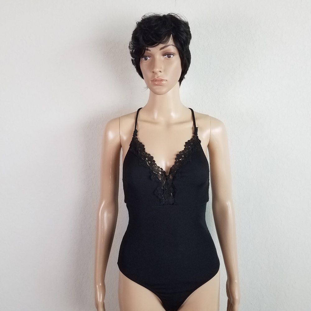 BLACK LACE BODYSUIT racerback size 2